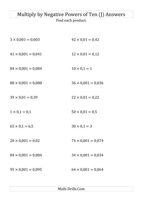 The Multiplying Whole Numbers by Negative Powers of Ten (Standard Form) (J) Math Worksheet Page 2