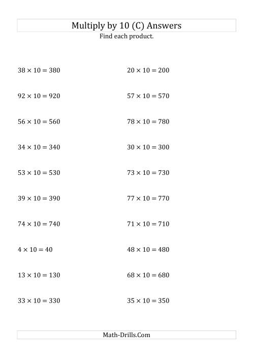 The Multiplying Whole Numbers by 10 (C) Math Worksheet Page 2