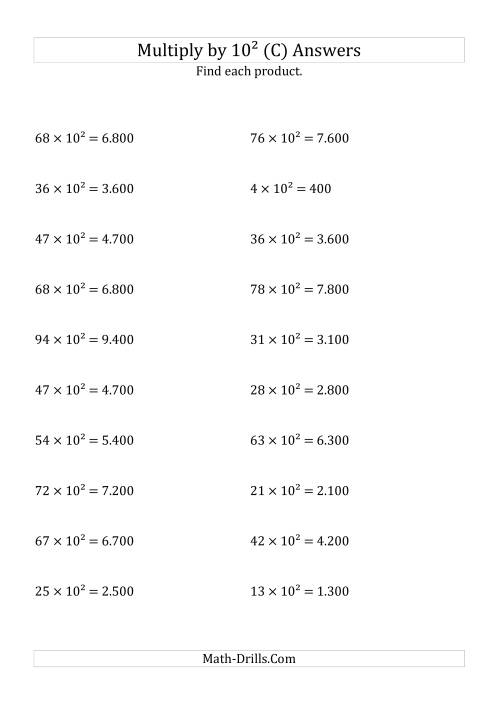 The Multiplying Whole Numbers by 10<sup>2</sup> (C) Math Worksheet Page 2
