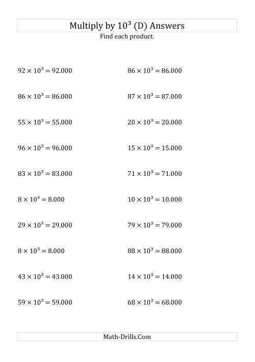 The Multiplying Whole Numbers by 10<sup>3</sup> (D) Math Worksheet Page 2