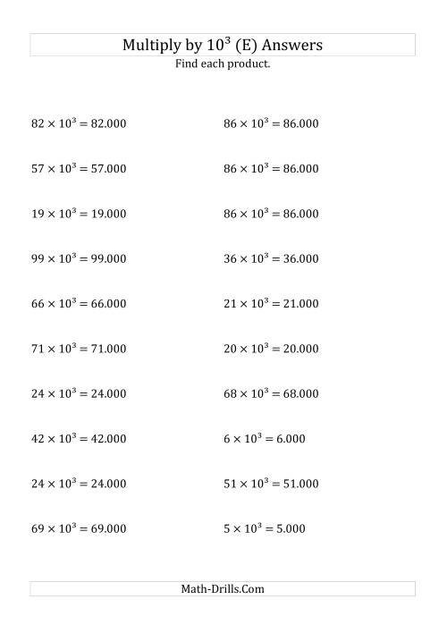 The Multiplying Whole Numbers by 10<sup>3</sup> (E) Math Worksheet Page 2