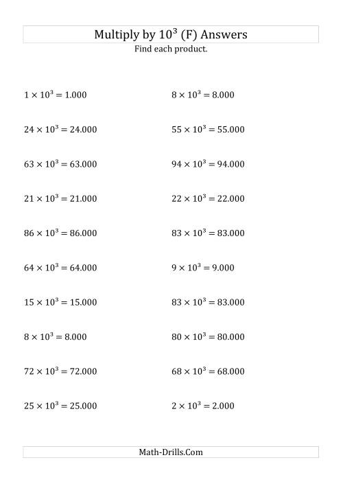 The Multiplying Whole Numbers by 10<sup>3</sup> (F) Math Worksheet Page 2