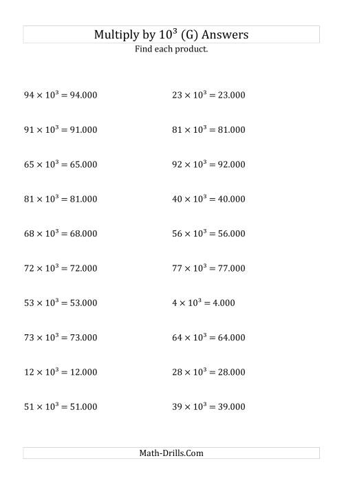 The Multiplying Whole Numbers by 10<sup>3</sup> (G) Math Worksheet Page 2