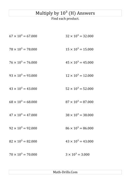 The Multiplying Whole Numbers by 10<sup>3</sup> (H) Math Worksheet Page 2