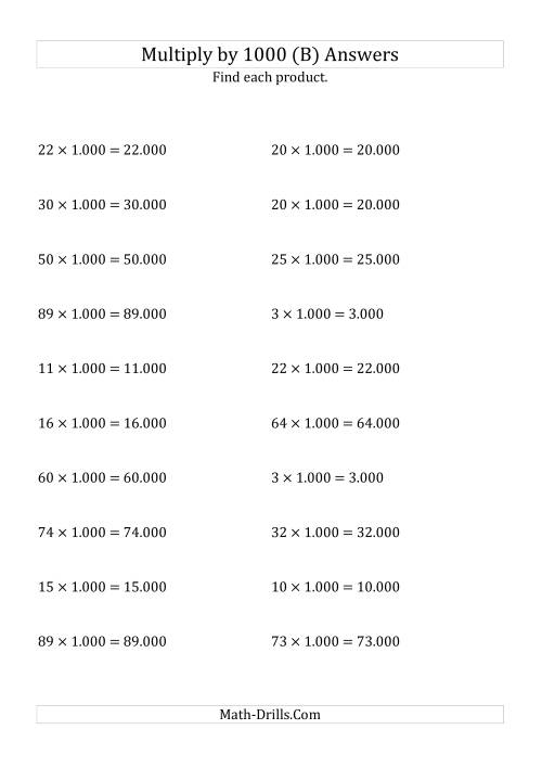 The Multiplying Whole Numbers by 1.000 (B) Math Worksheet Page 2