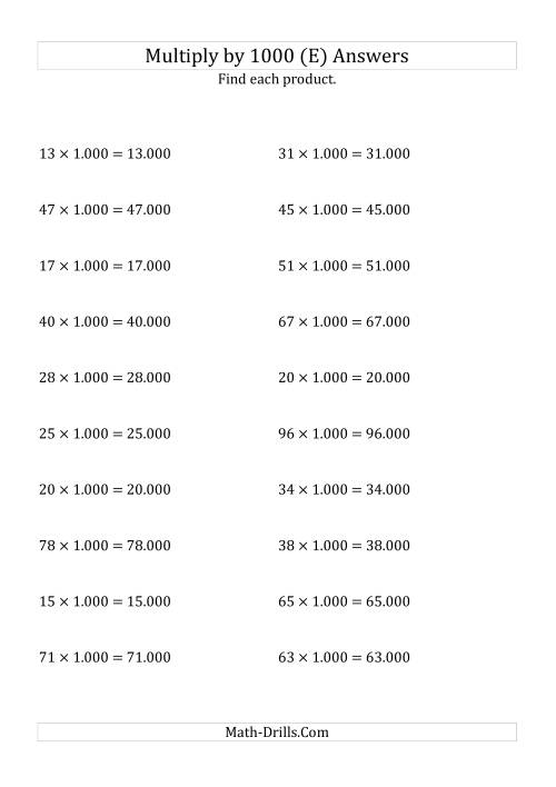 The Multiplying Whole Numbers by 1.000 (E) Math Worksheet Page 2