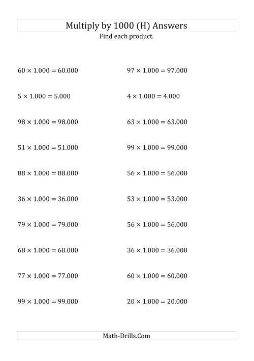 The Multiplying Whole Numbers by 1.000 (H) Math Worksheet Page 2