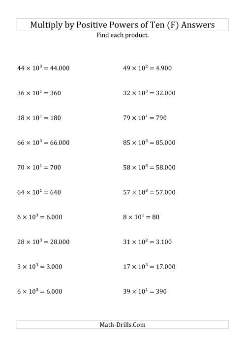 The Multiplying Whole Numbers by Positive Powers of Ten (Exponent Form) (F) Math Worksheet Page 2