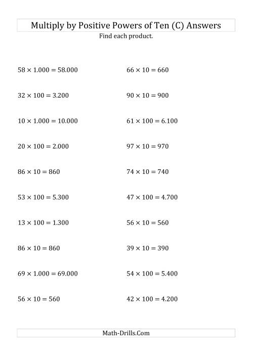The Multiplying Whole Numbers by Positive Powers of Ten (Standard Form) (C) Math Worksheet Page 2