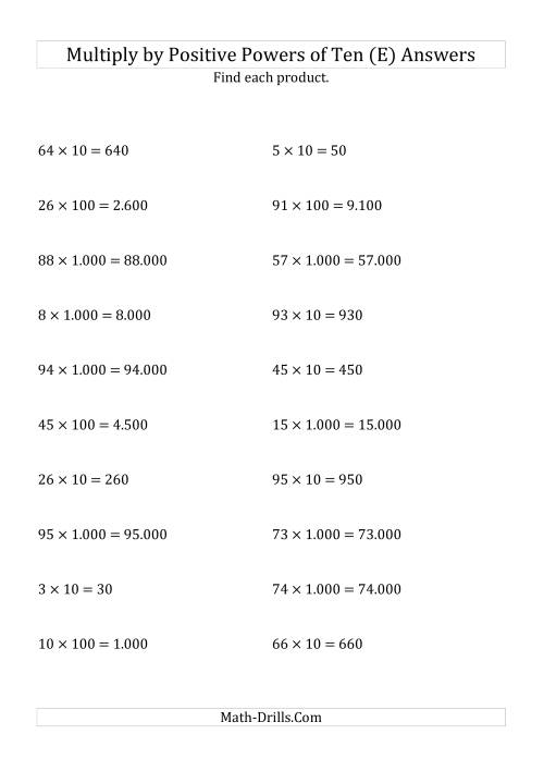 The Multiplying Whole Numbers by Positive Powers of Ten (Standard Form) (E) Math Worksheet Page 2