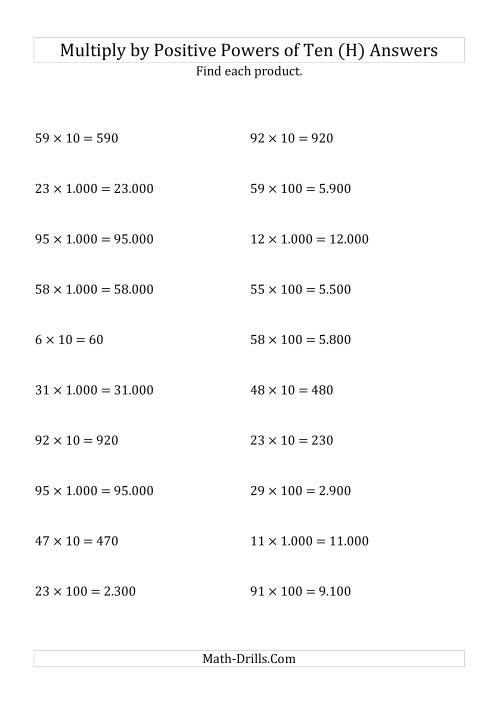 The Multiplying Whole Numbers by Positive Powers of Ten (Standard Form) (H) Math Worksheet Page 2