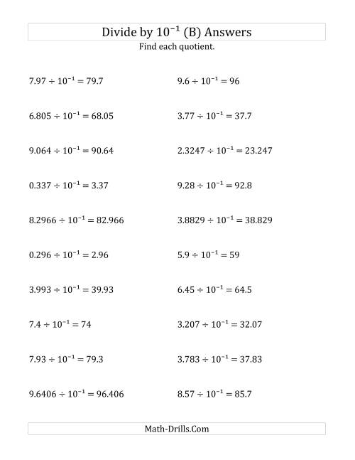 The Dividing Decimals by 10<sup>-1</sup> (B) Math Worksheet Page 2