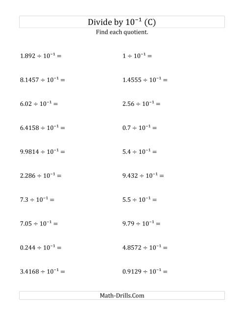 The Dividing Decimals by 10<sup>-1</sup> (C) Math Worksheet