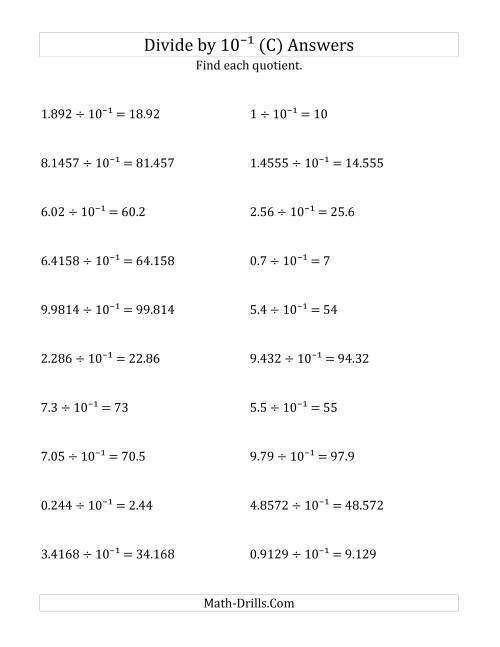 The Dividing Decimals by 10<sup>-1</sup> (C) Math Worksheet Page 2