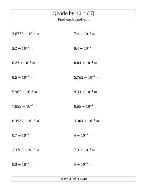 The Dividing Decimals by 10<sup>-1</sup> (E) Math Worksheet