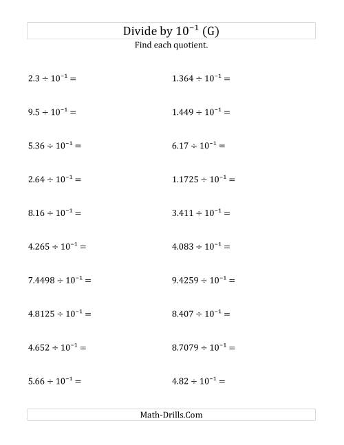 The Dividing Decimals by 10<sup>-1</sup> (G) Math Worksheet