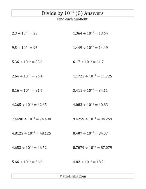 The Dividing Decimals by 10<sup>-1</sup> (G) Math Worksheet Page 2