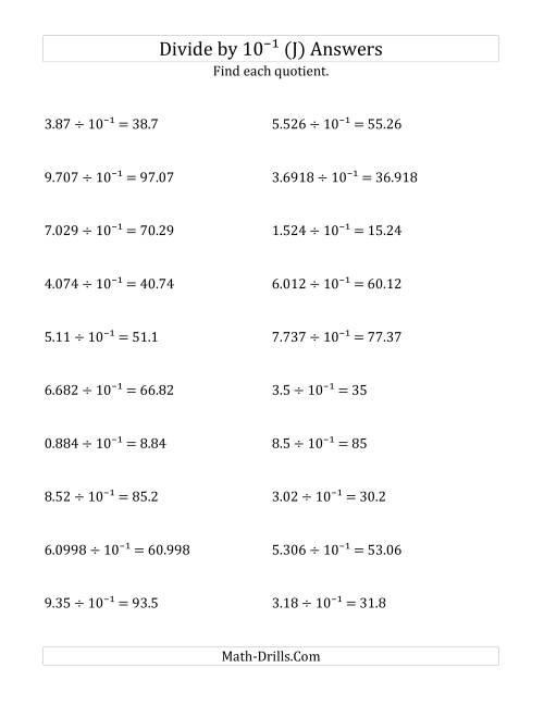 The Dividing Decimals by 10<sup>-1</sup> (J) Math Worksheet Page 2