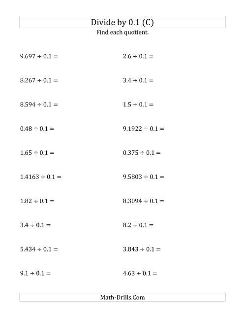 The Dividing Decimals by 0.1 (C) Math Worksheet