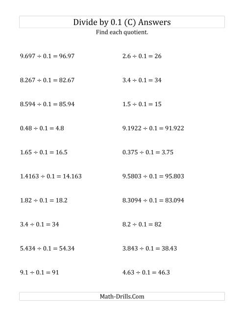 The Dividing Decimals by 0.1 (C) Math Worksheet Page 2
