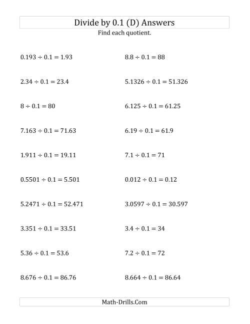 The Dividing Decimals by 0.1 (D) Math Worksheet Page 2