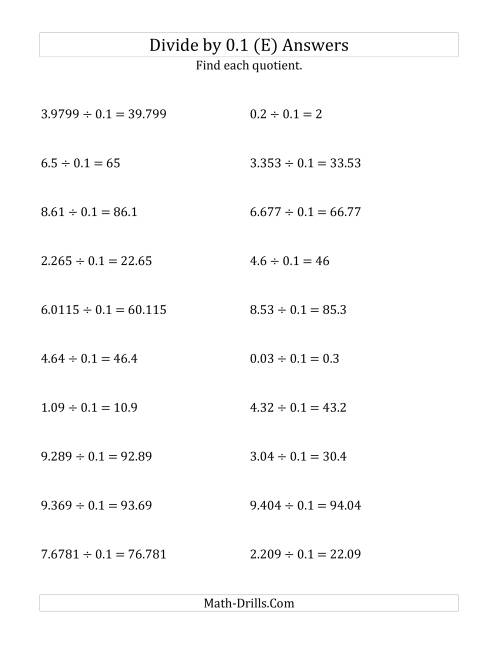 The Dividing Decimals by 0.1 (E) Math Worksheet Page 2