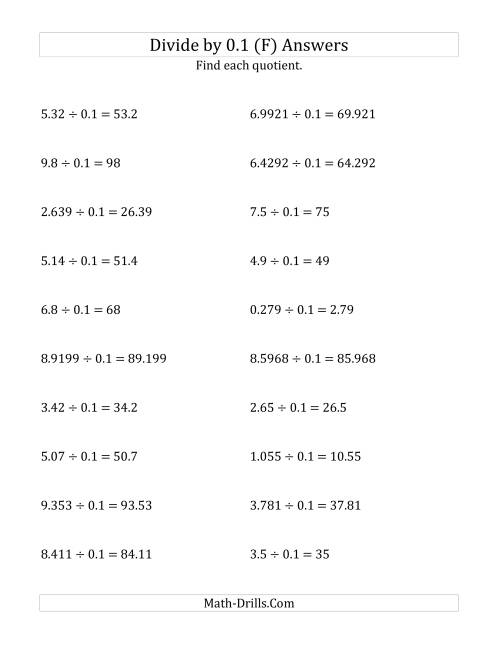 The Dividing Decimals by 0.1 (F) Math Worksheet Page 2
