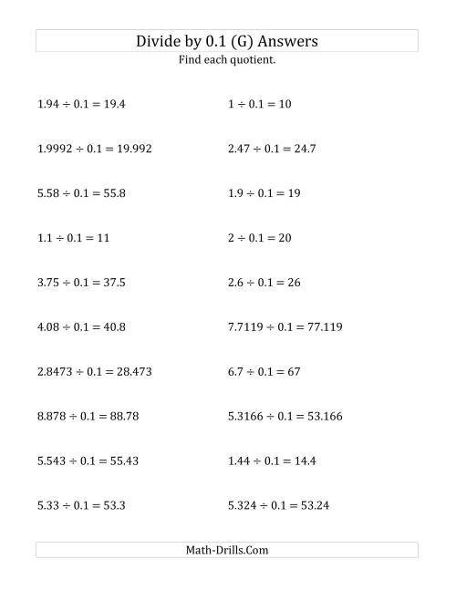The Dividing Decimals by 0.1 (G) Math Worksheet Page 2