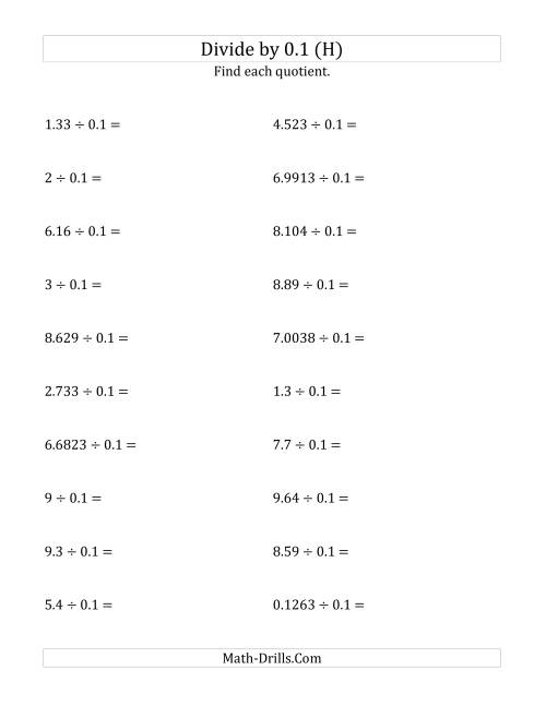 The Dividing Decimals by 0.1 (H) Math Worksheet