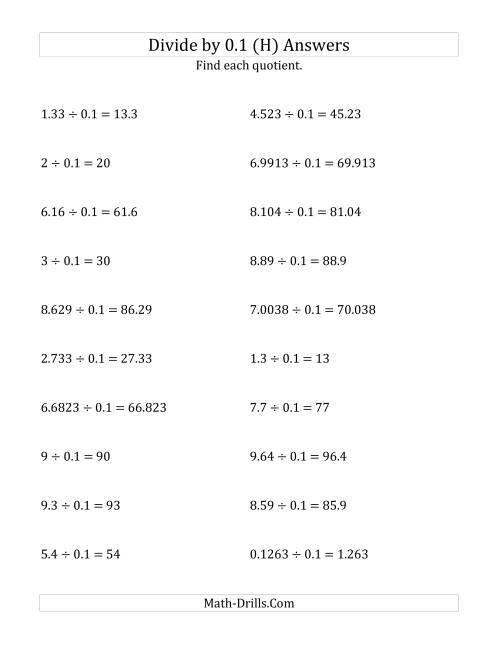 The Dividing Decimals by 0.1 (H) Math Worksheet Page 2