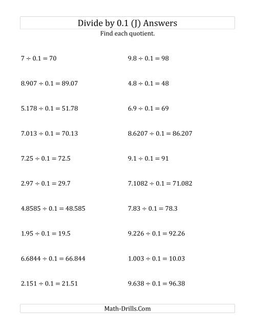 The Dividing Decimals by 0.1 (J) Math Worksheet Page 2