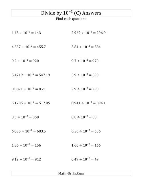 The Dividing Decimals by 10<sup>-2</sup> (C) Math Worksheet Page 2