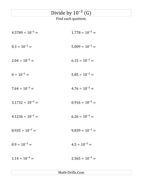 The Dividing Decimals by 10<sup>-2</sup> (G) Math Worksheet