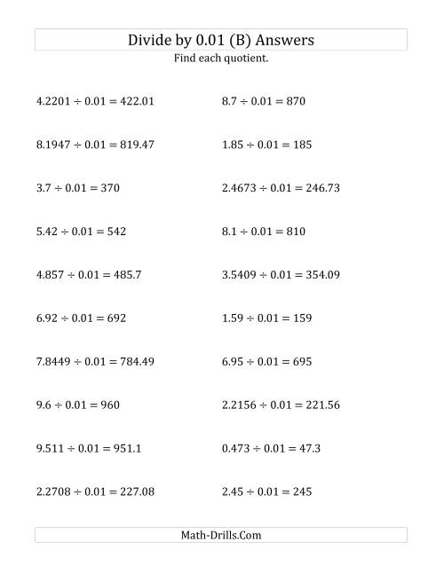 The Dividing Decimals by 0.01 (B) Math Worksheet Page 2