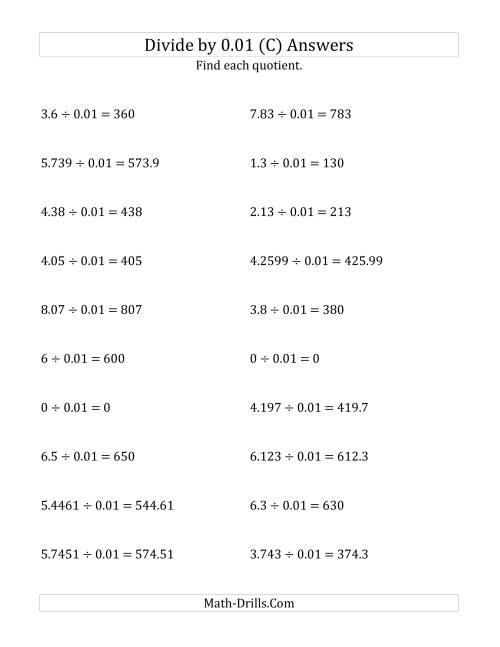 The Dividing Decimals by 0.01 (C) Math Worksheet Page 2