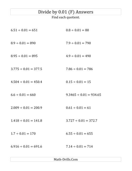 The Dividing Decimals by 0.01 (F) Math Worksheet Page 2