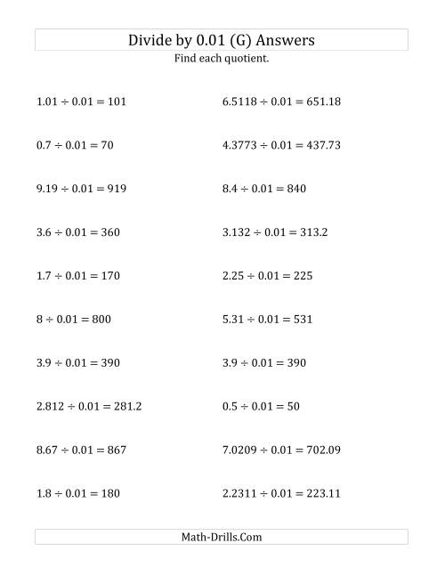 The Dividing Decimals by 0.01 (G) Math Worksheet Page 2
