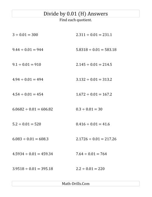 The Dividing Decimals by 0.01 (H) Math Worksheet Page 2