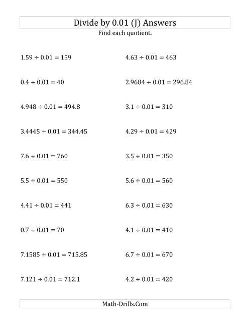 The Dividing Decimals by 0.01 (J) Math Worksheet Page 2