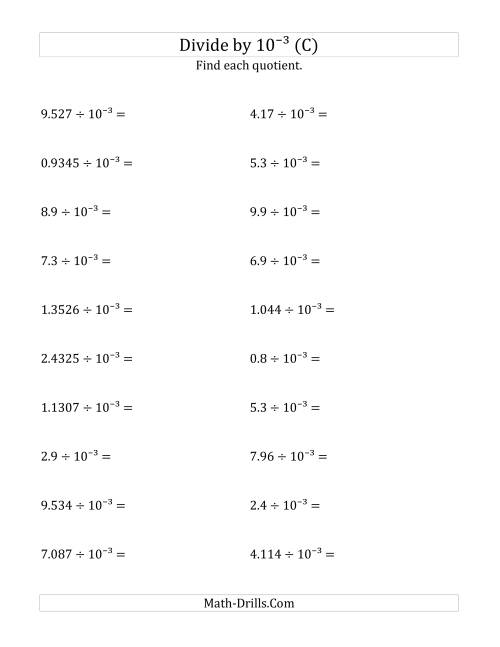 The Dividing Decimals by 10<sup>-3</sup> (C) Math Worksheet