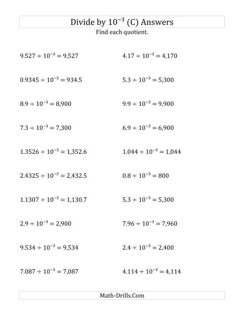The Dividing Decimals by 10<sup>-3</sup> (C) Math Worksheet Page 2