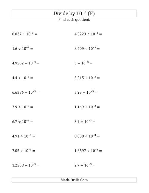The Dividing Decimals by 10<sup>-3</sup> (F) Math Worksheet