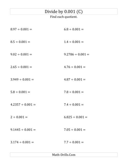 The Dividing Decimals by 0.001 (C) Math Worksheet