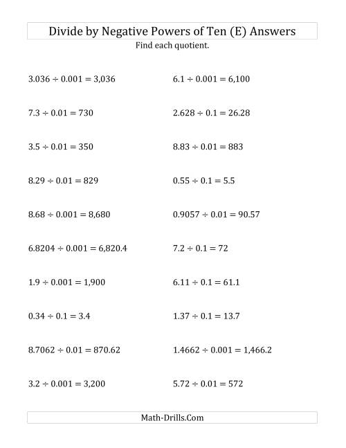 The Dividing Decimals by Negative Powers of Ten (Standard Form) (E) Math Worksheet Page 2