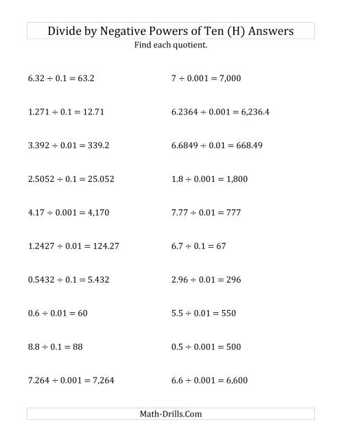 The Dividing Decimals by Negative Powers of Ten (Standard Form) (H) Math Worksheet Page 2