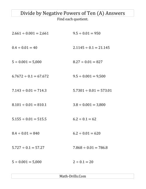 The Dividing Decimals by Negative Powers of Ten (Standard Form) (All) Math Worksheet Page 2