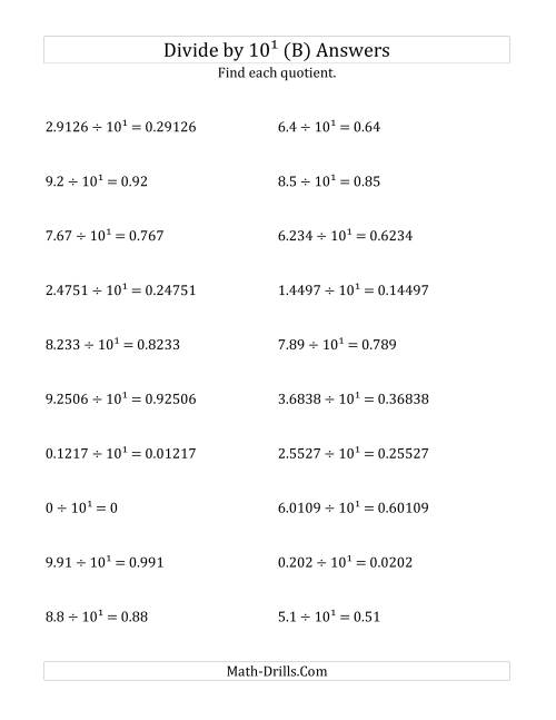 The Dividing Decimals by 10<sup>1</sup> (B) Math Worksheet Page 2