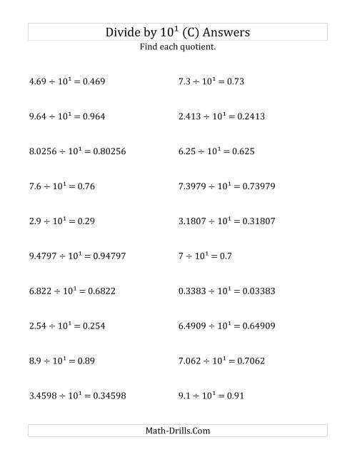 The Dividing Decimals by 10<sup>1</sup> (C) Math Worksheet Page 2