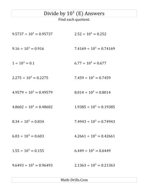The Dividing Decimals by 10<sup>1</sup> (E) Math Worksheet Page 2