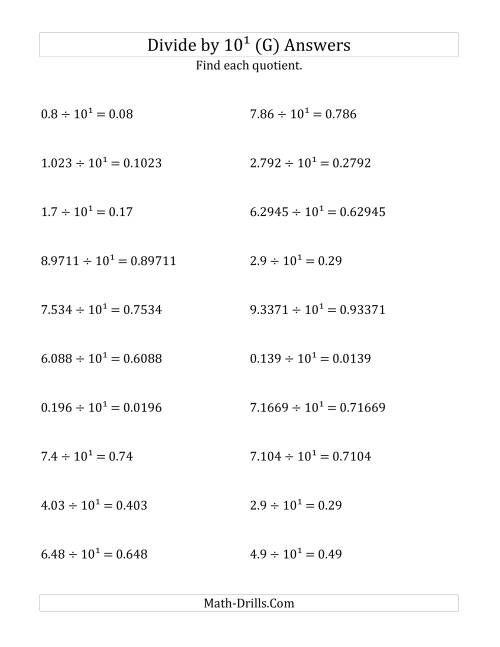 The Dividing Decimals by 10<sup>1</sup> (G) Math Worksheet Page 2